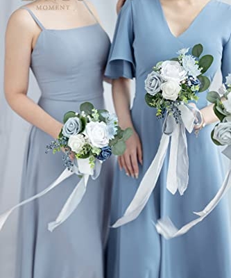 Silky Flower Store Dusty Blue Bridesmaid Bouquet, Artificial Silk Foam Wedding Flowers Set of 6, Blue White Bridal Bouquet, 7 Inch 11 11 Product: Ling's Moment Artificial Flowers Dusty Blue Bridesmaid Bouquet Set of 6, Blue & White Wedding Flowers Bouquets for Bridesmaids, 7 Inch Bridal Bouquets for Bridesmaids