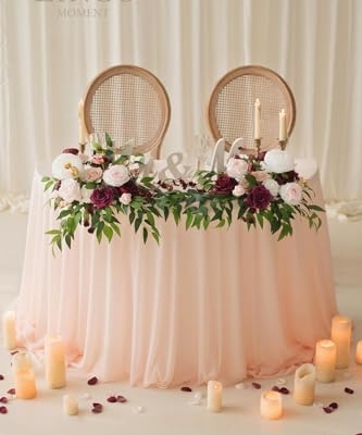 Product: Ling's Moment 2PCS Burgundy Artificial Flower Garland Floral Swags Centerpieces Wedding Arch Flower Greenery Arrangements for Sweetheart Table Wall Window Home Garden Outdoor Decor Marsala Blush