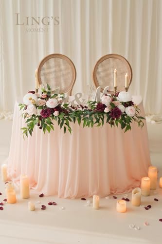 Product: Ling's Moment 2PCS Burgundy Artificial Flower Garland Floral Swags Centerpieces Wedding Arch Flower Greenery Arrangements for Sweetheart Table Wall Window Home Garden Outdoor Decor Marsala Blush