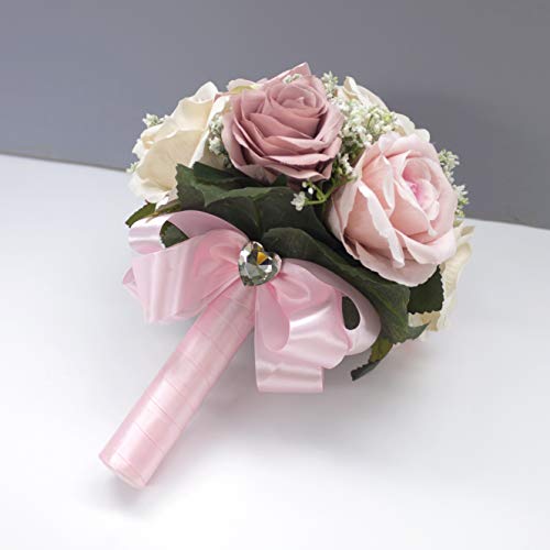 Silky Flower Store Bridal Bouquet Dusty Pink Champagne Roses Real Touch Babybreath, Wedding Flower Bouquet, 9inches 3 3 Product: Abbie Home Bridal Bouquet - 9 inches Dusty Pink Champagne Roses Real Touch Babybreath Wedding Flower (Bouquet)
