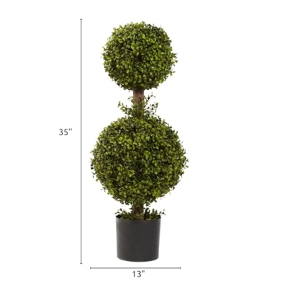Product: Nearly Natural 35IN Artificial Double Boxwood Topiary Ball Tree, Fake Topiary Plant for Indoor Home Décor in Black Nursery Planter