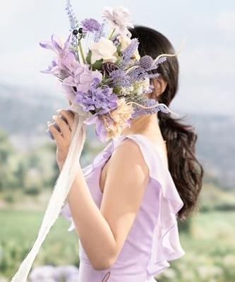 Silky Flower Store Purple Bridesmaid Bouquet Set of 4, Lavender Artificial Wedding Flowers, Silk Foam Posy, 7 Inch 10 10 Product: Ling's Moment Artificial Flowers Purple Bridesmaid Bouquet Set of 4, Lavender Wedding Flowers Bouquets for Bridesmaids, 7 Inch Bridal Bouquets for Bridesmaids, Wedding, etc