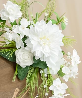Product: Ling's Moment 2 White Wedding Artificial Floral Swag Welcome Sign Flowers Backdrop Garland Lily Green for Ceremony Reception Door Wall Easel Home Decoration Entryway Faux Outdoor Board Table Decor