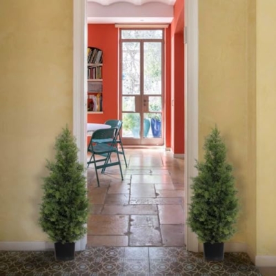Product: Aveyas 3ft Artificial Cedar Topiary Trees for Outdoor Front Porch Door, 3 Feet Faux Potted Plants Evergreen Fake Pine Cypress Tree for Outside Home Decor (3 ft Tall) - Set of 2 Pack