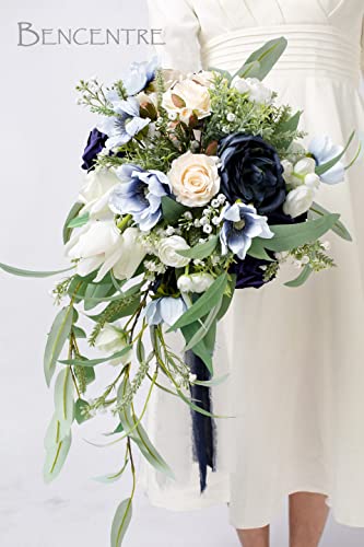 Silky Flower Store Navy Blue Bridal Bouquet, Cascading Wedding Bouquet, Faux Roses Eucalyptus, Wedding Decor, 12 Inch 3 3 Product: BENCENTRE 12 Inch Navy Blue Bridal Bouquet, Cascading Bouquet, Wedding Bouquet,for Wedding Ceremony Anniversary, Bridal Party and French Rustic Vintage Wedding, Artificial Flowers