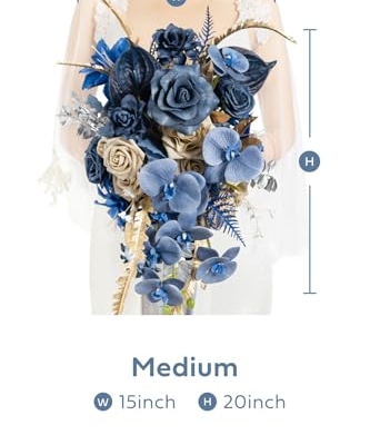 Silky Flower Store Navy Blue and Gold Cascading Bridal Bouquet, Artificial Wedding Flower Bouquet, 15 Inch 8 8 Product: Ling's Moment Navy Blue and Gold Bridal Bouquet Cascading, Manor Blue Wedding Bouquets for Bride, 15 Inch Artificial Wedding Flower Bouquet