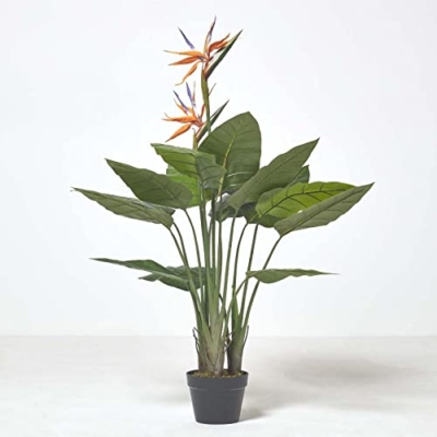Silky Flower Store Artificial Bird of Paradise Flower, Fake Strelitzia Plant, Black Pot, 120cm Tall 13 13 Product: HOMESCAPES Artificial Bird of Paradise Flower 120 cm Tall Fake Strelitzia Plant in Black Pot