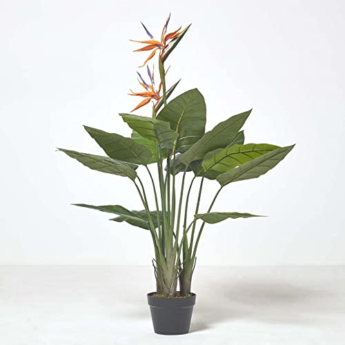 Silky Flower Store Artificial Bird of Paradise Flower, Fake Strelitzia Plant, Black Pot, 120cm Tall 6 6 Product: HOMESCAPES Artificial Bird of Paradise Flower 120 cm Tall Fake Strelitzia Plant in Black Pot
