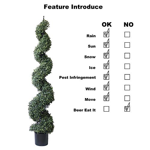 Product: 5' Artificial Cypress Spiral Boxwood Topiaries Tree in Plastic Pot Outdoor and Indoor Home Decor (2 Pack)