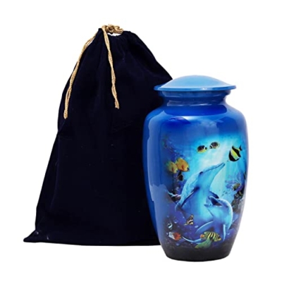 Product: HLC URNS Dolphin Ocean Blue Cremation Urn for Human Ashes - Adult Funeral Urn Handcrafted - Affordable Urn for Ashes (Adult (200 lbs) – 10.5 x 6 “, Cremation Urn)