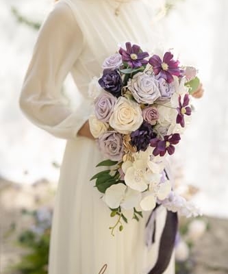 Product: Ling's Moment Purple Bridal Bouquet Cascading, Lilac Wedding Bouquets for Bride, 13 Inch Lavender Bride Artificial Flowers Bouquets