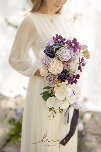 Product: Ling's Moment Purple Bridal Bouquet Cascading, Lilac Wedding Bouquets for Bride, 13 Inch Lavender Bride Artificial Flowers Bouquets