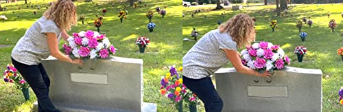 Silky Flower Store Sympathy Silks Artificial Cemetery Flowers, Lavender Open Rose White Mum Saddle, UV Resistant, 32.5cm 3 3 Product: Sympathy Silks Artificial Cemetery Flowers - Realistic - Outdoor Grave Decorations - Non-Bleed Colors, and Easy Fit - Lavender Open Rose with White Mum Saddle for Headstone