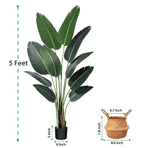 Product: Ferrgoal Artificial Bird of Paradise Plants 5Ft Fake Tropical Palm Tree with 10 Trunks in Pot and Woven Seagrass Belly Basket Perfect Faux Plant for Home Indoor Outdoor Office Modern Decor Green