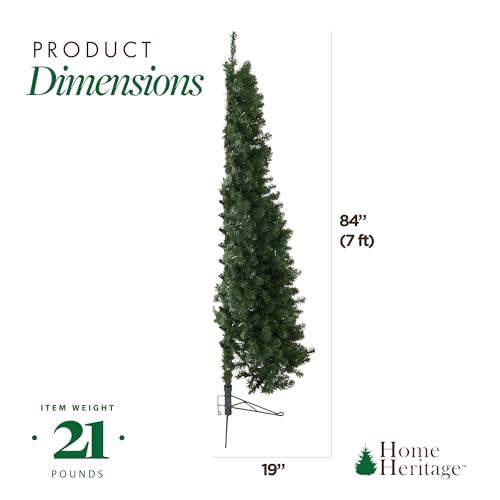 Product: Home Heritage Half Pine 7 Foot Pre-Lit Artificial Christmas Tree Holiday Decor with 150 Warm White LED Lights and Stand, Green
