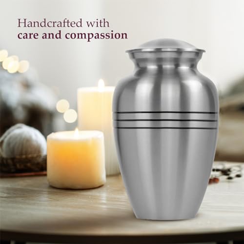 Product: Trupoint Memorials Cremation Urns for Human Ashes, Pewter Decorative Burial Urn for Adult Men & Women, Large Silver