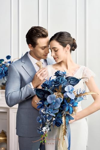 Silky Flower Store Navy Blue and Gold Cascading Bridal Bouquet, Artificial Wedding Flower Bouquet, 15 Inch 3 3 Product: Ling's Moment Navy Blue and Gold Bridal Bouquet Cascading, Manor Blue Wedding Bouquets for Bride, 15 Inch Artificial Wedding Flower Bouquet