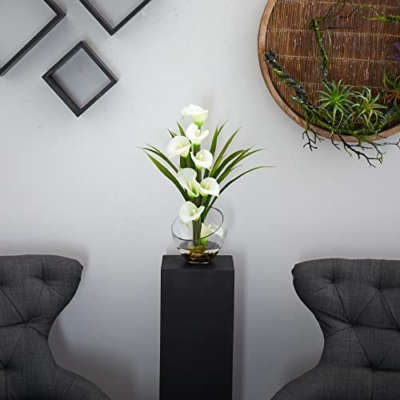 Product: Nearly Natural 15.5in. Calla Lily and Grass Artificial Arrangement in Vase, Cream