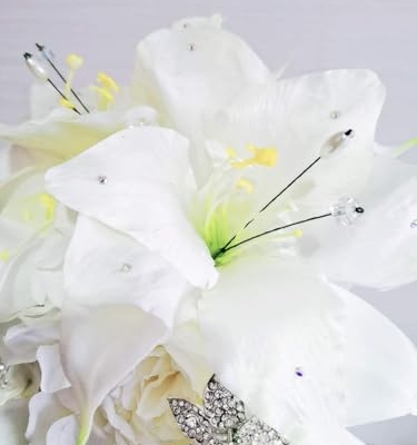Product: IFFO Calla Lilies Simulation Rose Diamonds Pearl Bride Wedding Bouquet (White)