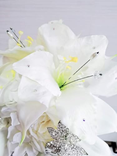 Product: IFFO Calla Lilies Simulation Rose Diamonds Pearl Bride Wedding Bouquet (White)