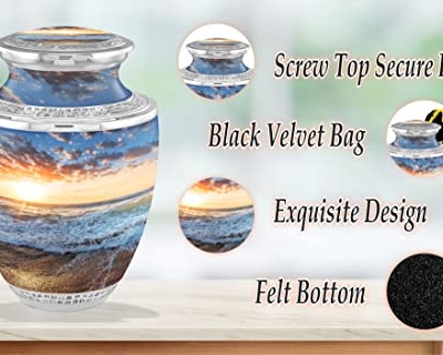 Silky Flower Store Seashore Sunset Cremation Urn, Adult Ashes Burial Urn, Handcrafted Decorative Urn, 200lbs, 32.5cm 9 9 Product: Seashore Sunset Cremation Urns for Adult Ashes Male Female - 200lbs Burial Urns for Human Ashes - Handcrafted Funeral Decorative Urns for Ashes Adult Male with Velvet Bag