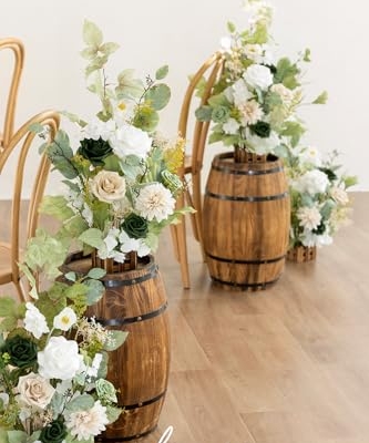 Silky Flower Store Artificial Flower Arrangements, Fall Wedding Decor, 17.5in Tall, Set of 4 10 10 Product: Ling's Moment 17.5" Tall Standing Artificial Flowers Arrangements 4pcs Fall Wedding Aisle Runner Chair Decorations Emerald & Tawny Beige Centerpieces for Ceremony Reception Rose Floral Party Outdoor