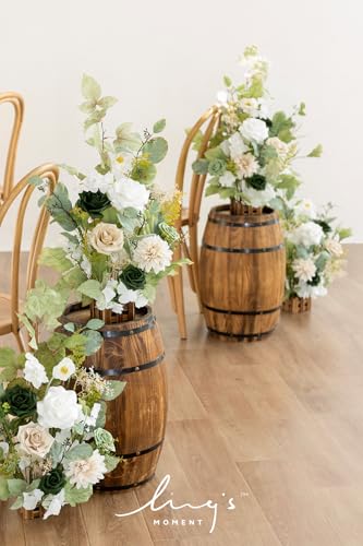 Silky Flower Store Artificial Flower Arrangements, Fall Wedding Decor, 17.5in Tall, Set of 4 3 3 Product: Ling's Moment 17.5" Tall Standing Artificial Flowers Arrangements 4pcs Fall Wedding Aisle Runner Chair Decorations Emerald & Tawny Beige Centerpieces for Ceremony Reception Rose Floral Party Outdoor