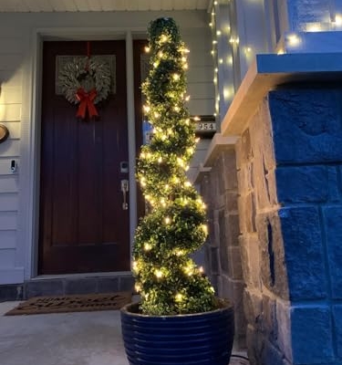 Product: 3ft Artificial Spiral Boxwood Topiary Trees Faux Plants Outdoor Front Porch Decor (2 Pack Lush)