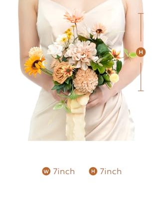 Product: Ling's Moment Artificial Flowers Sunflower Bridesmaid Bouquet Set of 4, Backyard Wedding Flowers Bouquets for Bridesmaids, 7 Inch Bridal Bouquets for Bridesmaids, Wedding, etc