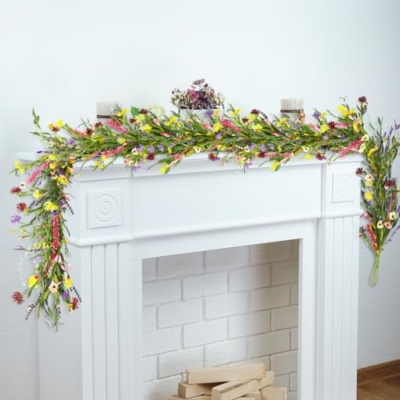 Product: Hotop 6 ft Artificial Wildflower Garland, Daisy and Lavender Faux Floral Vine Summer Spring Floral Fake Garland for Baby Shower Wedding Mantle Table Centerpiece Decor(2 Pcs)