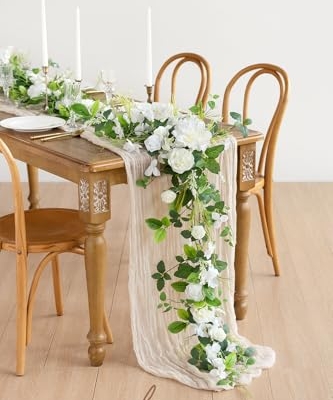 Silky Flower Store Artificial Eucalyptus Rose Garland, Sweetheart Table Decor, Wedding Arch Greenery, 6FT 13 13 Product: Ling's Moment Flower Garland - 6FT Eucalyptus & Rose - Sweetheart Table Decor for Wedding Reception, Artificial Floral Garland for Mantle, Spring, Christmas Decoration, White & Lily