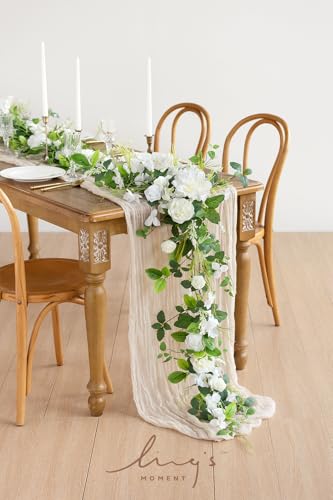 Silky Flower Store Artificial Eucalyptus Rose Garland, Sweetheart Table Decor, Wedding Arch Greenery, 6FT 5 5 Product: Ling's Moment Flower Garland - 6FT Eucalyptus & Rose - Sweetheart Table Decor for Wedding Reception, Artificial Floral Garland for Mantle, Spring, Christmas Decoration, White & Lily
