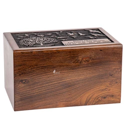 Product: INTAJ Cremation Urn for Human Ashes Adult Male Female - Tree of Life Wooden Box Urn for Ashes - Handmade Decorative Funeral Urn (Customised Tree Birds, L (9x6x5) 185 Cu/in)