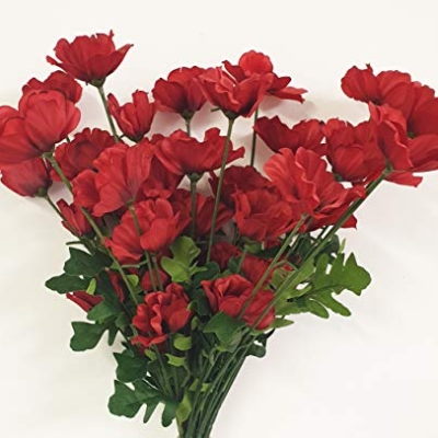 Silky Flower Store Artificial Red Poppy Stems, 10 Pack Wild Flowers with Leaves, 4 Heads Each, 45cm 12 12 Product: 10 x Red Poppy Stems 45cm Artificial Flowers 4 Flower Heads per Stem Wild Red Poppies with Leaves