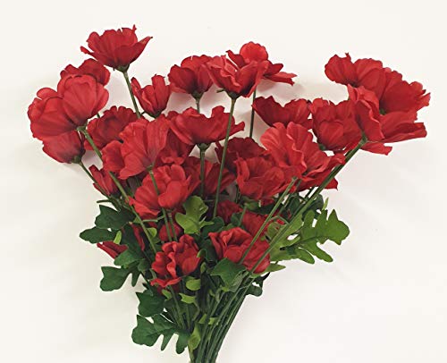 Silky Flower Store Artificial Red Poppy Stems, 10 Pack Wild Flowers with Leaves, 4 Heads Each, 45cm 3 3 Product: 10 x Red Poppy Stems 45cm Artificial Flowers 4 Flower Heads per Stem Wild Red Poppies with Leaves