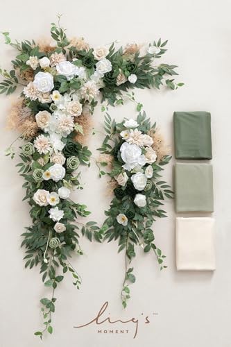 Silky Flower Store Wedding Arch Flowers Kit, Sheer Drapes, Spring Green Rose, Sage White Faux Florals, 5 Piece Set, 6ft x 9ft Arch 5 5 Product: Ling's Moment Wedding Arch Flowers with Sheer Drapes Kit - Artificial Spring Green Rose Floral Arrangements for Ceremony Backdrop, Arbor Decor, 5-Piece Set (2 Flower Stems + 3 Hanging Drapes)