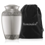 Product: Reminded Cremation Memorial Urn for Human Ashes, Silver Adult Funeral Urn with Velvet Bag