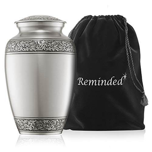 Reminded Cremation Memorial Urn for Human Ashes, Silver Adult Funeral Urn with Velvet Bag - Artificial Flower Arrangements Product: Reminded Cremation Memorial Urn for Human Ashes, Silver Adult Funeral Urn with Velvet Bag