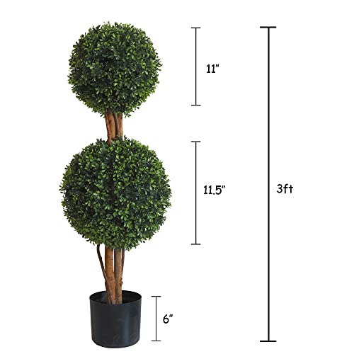 Product: OAZALDA Lifelike Indoor&Outdoor use 3Ft Boxwood Double Ball Topiary Trees Faux Topiary Tree for Porch,Home,Garden Decor(Set of 2)