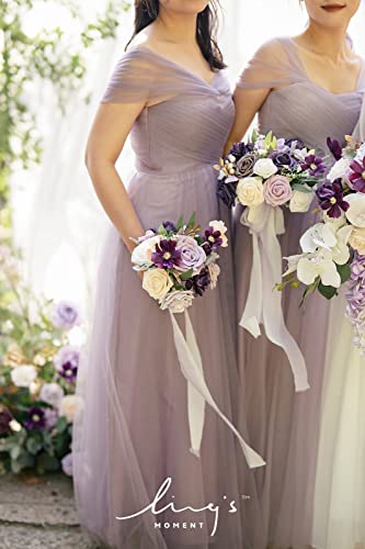 Product: Ling's Moment Artificial Flowers Purple Bridesmaid Bouquet Set of 4, Lilac and Gold Wedding Flowers Bouquets for Bridesmaids, 7 Inch Bridal Bouquets for Bridesmaids, Wedding, Ceremony, Anniversary, et