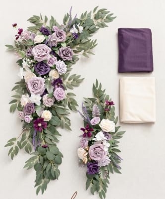 Silky Flower Store Purple Lilac Artificial Wedding Arch Flowers Kit, Hanging Flower Arrangement, Chiffon Drapes, Wedding Backdrop Décor, 4 Pack 32.5cm 10 10 Product: Ling's Moment Purple Lilac Artificial Wedding Arch Flowers Kit Pack of 4, 2pcs Hanging Flower Arrangement 2pcs Chiffon Drapes Ceremony Reception Fake Rose Arbor Backdrop Floral Party Outdoor Decor