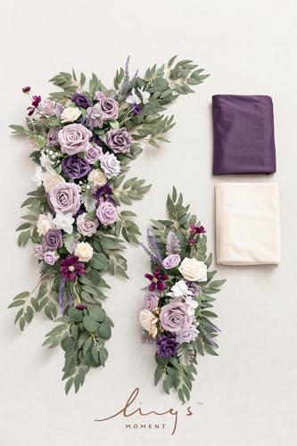 Silky Flower Store Purple Lilac Artificial Wedding Arch Flowers Kit, Hanging Flower Arrangement, Chiffon Drapes, Wedding Backdrop Décor, 4 Pack 32.5cm 4 4 Product: Ling's Moment Purple Lilac Artificial Wedding Arch Flowers Kit Pack of 4, 2pcs Hanging Flower Arrangement 2pcs Chiffon Drapes Ceremony Reception Fake Rose Arbor Backdrop Floral Party Outdoor Decor