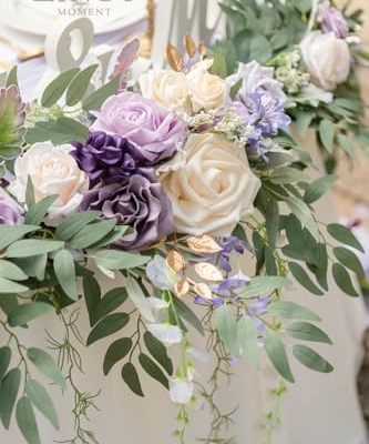 Silky Flower Store 9FT Faux Eucalyptus Willow Garland, Lilac Gold Wedding Arch Mantel Sweetheart Table Decor, 9FT 11 11 Product: Ling's Moment 9FT Flower Garland for Backdrop Decorations - Wedding Arch Flowers, Eucalyptus & Rose, Artificial Floral Garland for Mantel - Sweetheart Table Decor for Ceremony Reception, Lilac & Gold