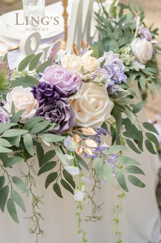 Silky Flower Store 9FT Faux Eucalyptus Willow Garland, Lilac Gold Wedding Arch Mantel Sweetheart Table Decor, 9FT 3 3 Product: Ling's Moment 9FT Flower Garland for Backdrop Decorations - Wedding Arch Flowers, Eucalyptus & Rose, Artificial Floral Garland for Mantel - Sweetheart Table Decor for Ceremony Reception, Lilac & Gold