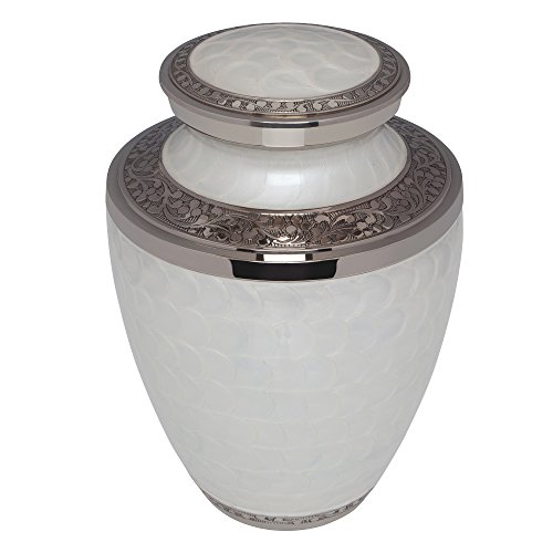 Product: Liliane Memorials White Funeral Urn Cremation Urn for Human Ashes - Hand Made in Brass - Suitable for Cemetery Burial or Niche- Large Size fits Remains of Adults up to 200 lbs- Petals White Model