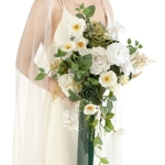 Product: Ling's Moment White Green Bridal Bouquet Cascading, Spring Wedding Bouquets for Bride, 13 Inch Silk Artificial Wedding Flower Bouquet