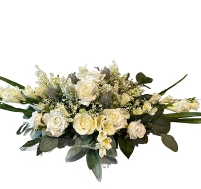 Product: DIY Artificial Flower, White/Ivory Blue Thistle Funeral Tribute Faux Flowers,Vibrant Artificial Flowers for Grave Outdoor Lawn Yard Funeral Table Setting