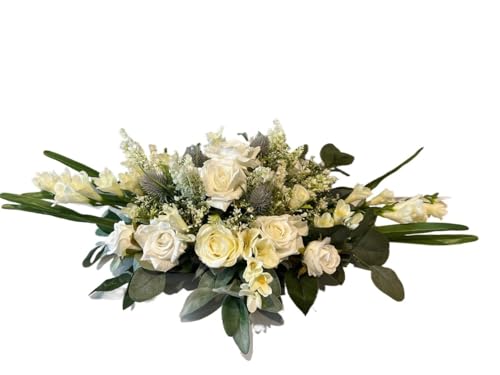 DIY Artificial Flower, White/Ivory Blue Thistle Funeral Tribute Faux Flowers,Vibrant Artificial Flowers for Grave Outdoor Lawn Yard Funeral Table Setting - Artificial Flower Arrangements Product: DIY Artificial Flower, White/Ivory Blue Thistle Funeral Tribute Faux Flowers,Vibrant Artificial Flowers for Grave Outdoor Lawn Yard Funeral Table Setting