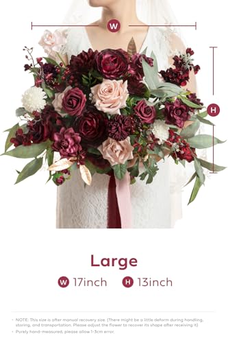 Silky Flower Store Red Burgundy Blush Bridal Bouquet, Artificial Wedding Flower Bouquet, Lings Moment, 17 Inch 1 1 Product: Ling's Moment Red Wedding Bouquets for Bride, Burgundy and Blush Bridal Bouquets for Bride,17 Inch Free Form Artificial Wedding Flower Bouquet