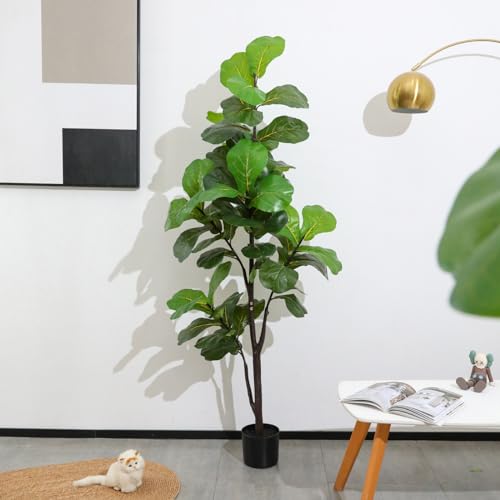 Silky Flower Store Artificial Fiddle Leaf Fig Tree, Large Faux Ficus Lyrata Silk Tree with Pot, 6ft 2 2 Product: Artificial Fiddle Leaf Fig Tree 6ft, Large Faux Plant Fake Ficus lyrata Silk Trees with Pot for Indoor Outdoor House Living Room Office Home Decor